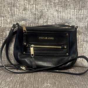 Michael Kors Black Leather Pebbled Crossbody with Gold Hardware